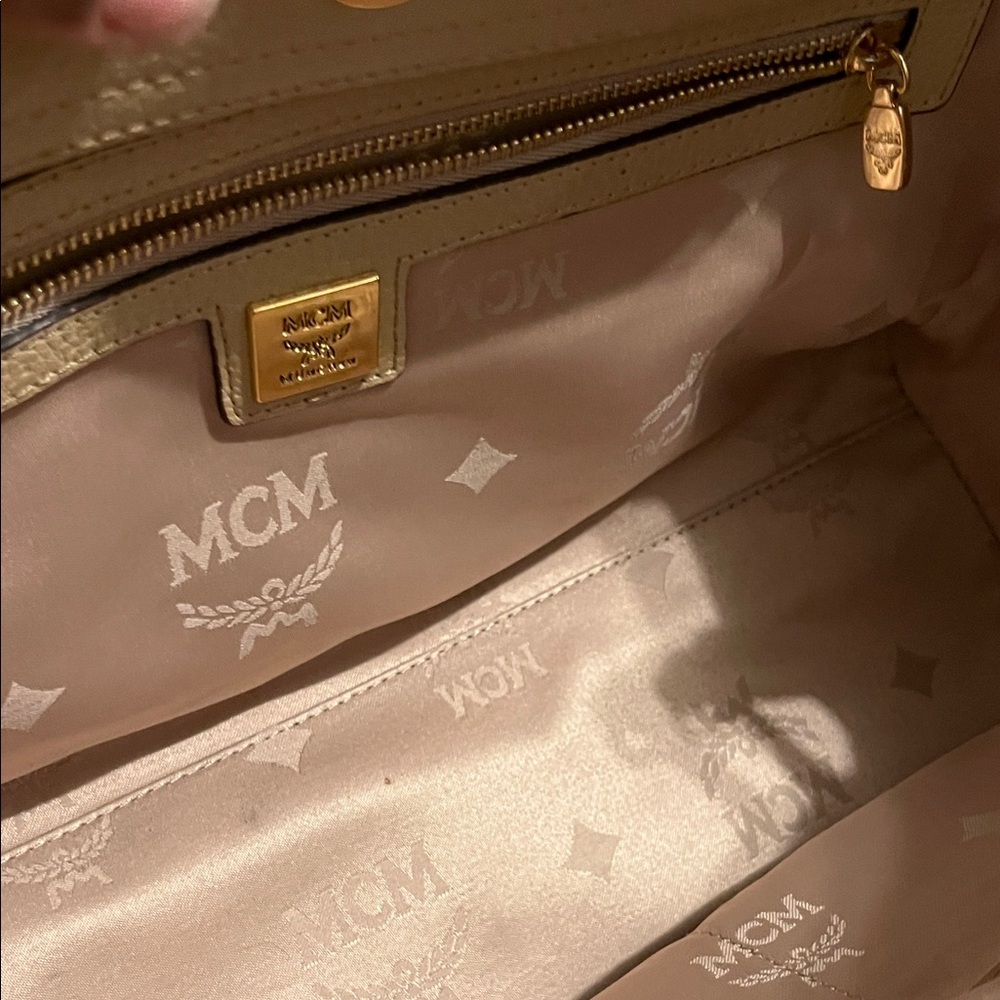 MCM Beige Leather Satchel with Gold Accents - Picture 15 of 16
